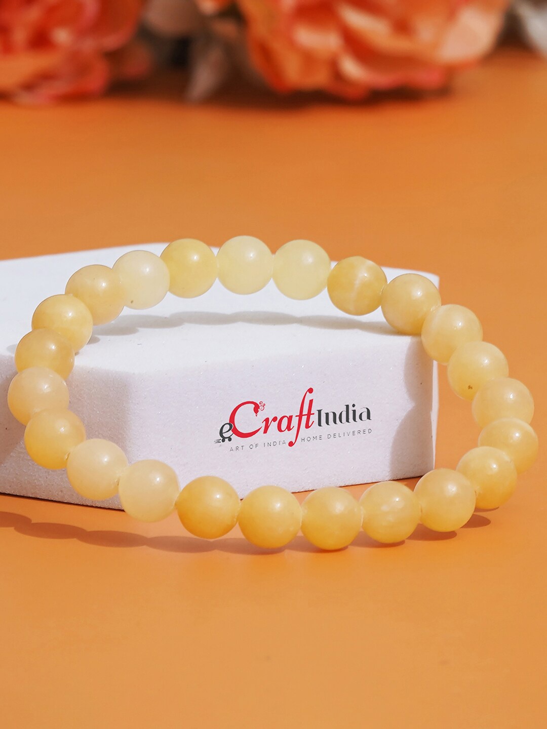 

eCraftIndia Unisex Set Of 2 Crystal Beaded Elasticated Bracelet, Yellow