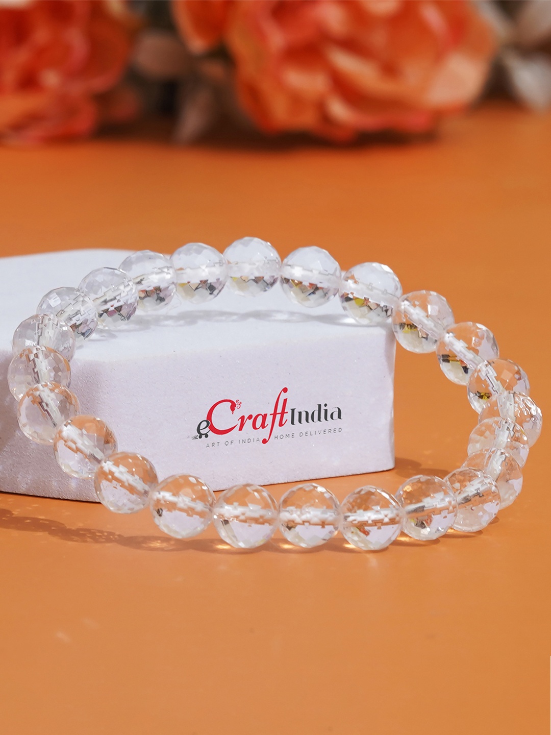 

eCraftIndia Unisex Set Of 2 Beaded Elasticated Bracelet, White