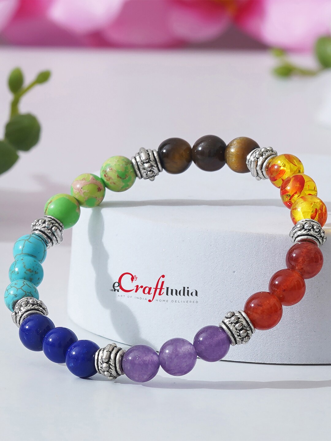 

eCraftIndia Unisex Pack Of 2 Brass Beaded Elasticated Bracelet, Silver