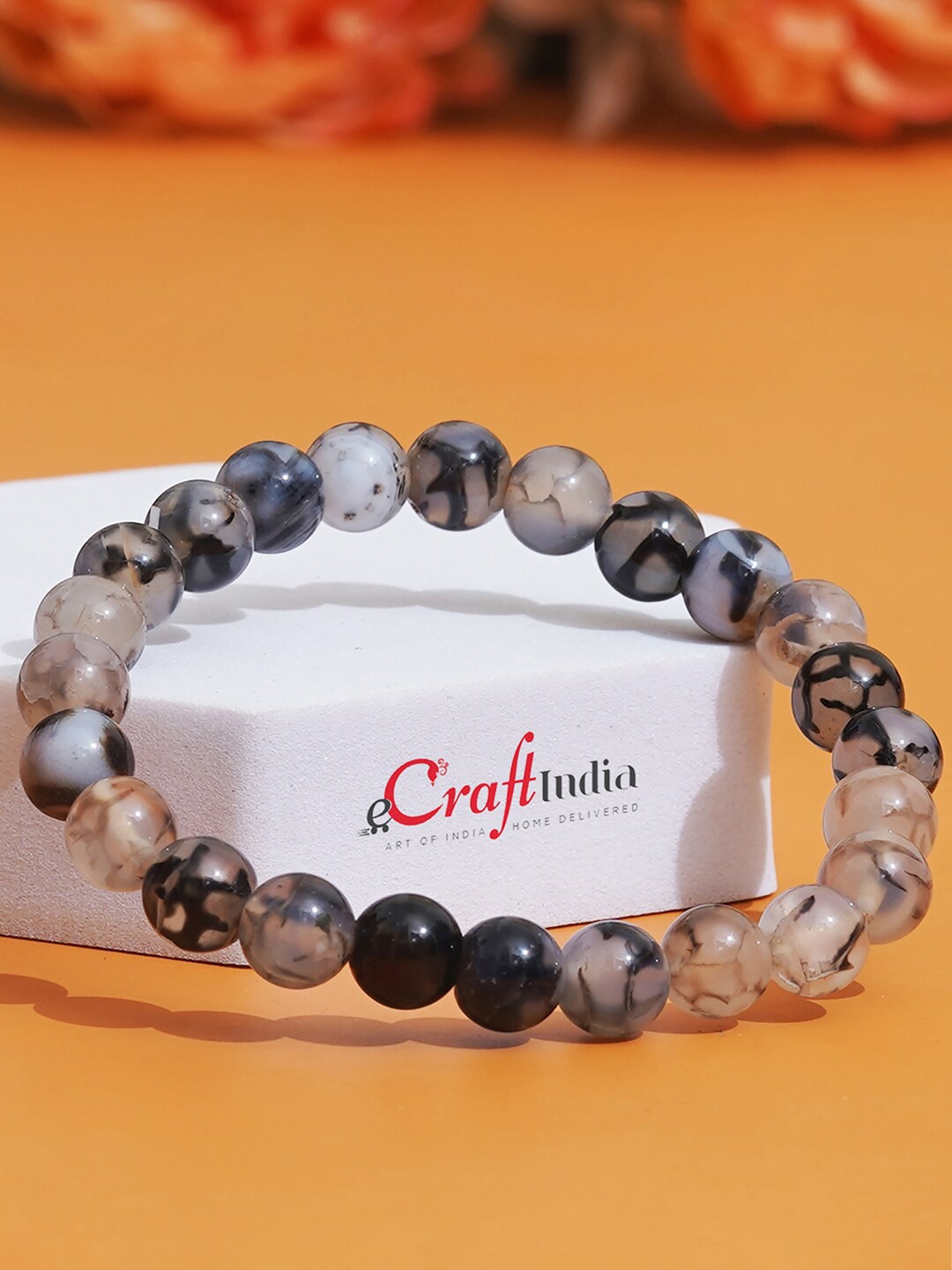 

eCraftIndia Unisex Pack Of 2 Brass Beaded Elasticated Bracelet, White