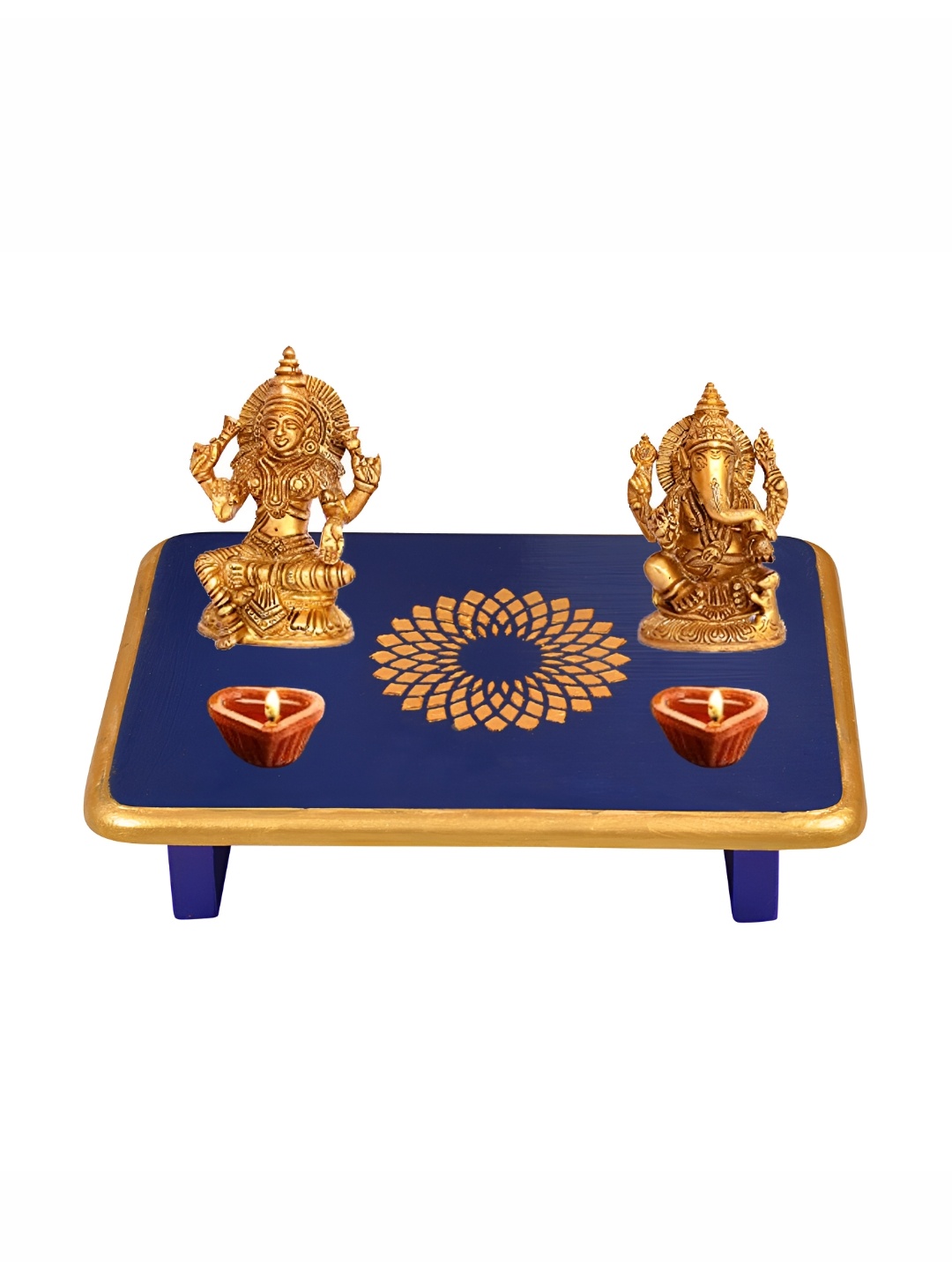

Lal Haveli Blue & Beige Floral Printed Rectangle Wooden Pooja Chowkie