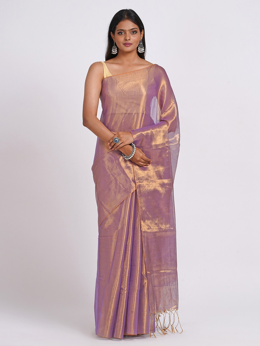 

TEEJH Solid Tissue Saree, Purple