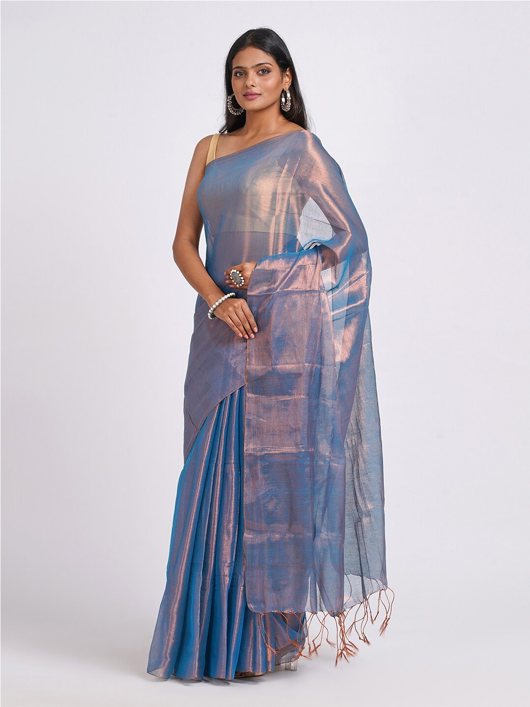 

TEEJH Art Silk Tissue Saree, Blue