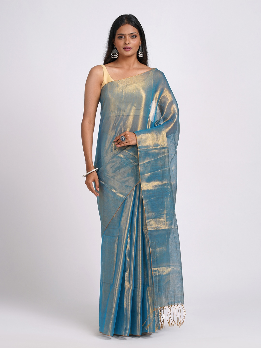 

TEEJH Art Silk Tissue Saree, Blue