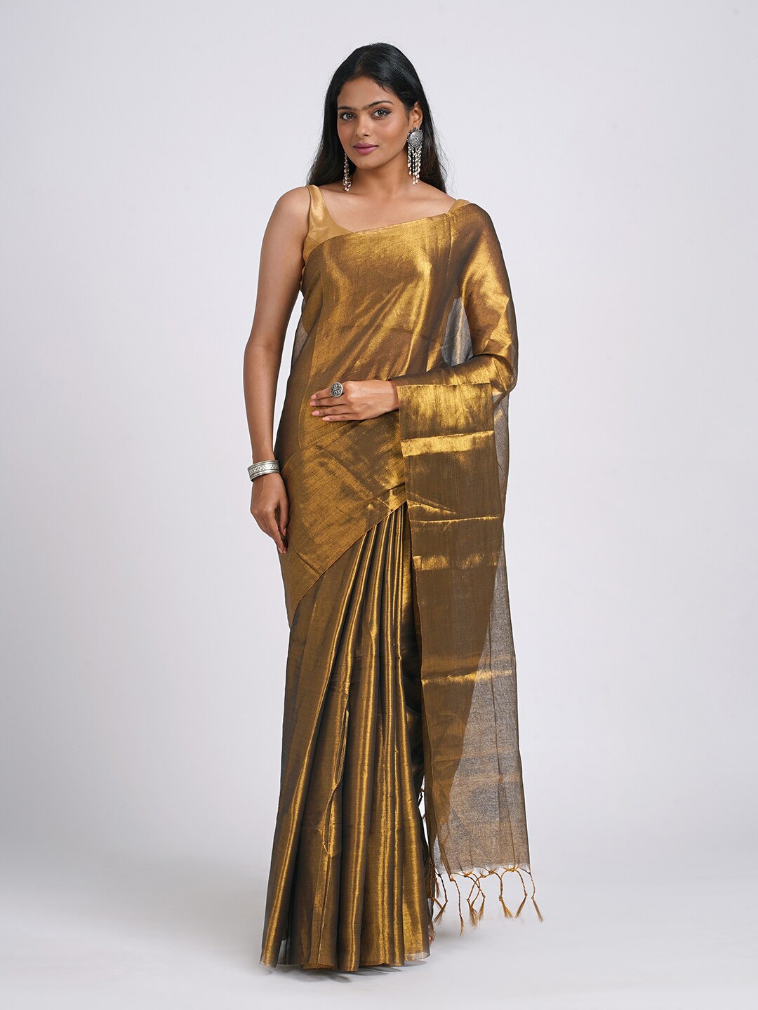 

TEEJH Zari Tissue Saree, Gold