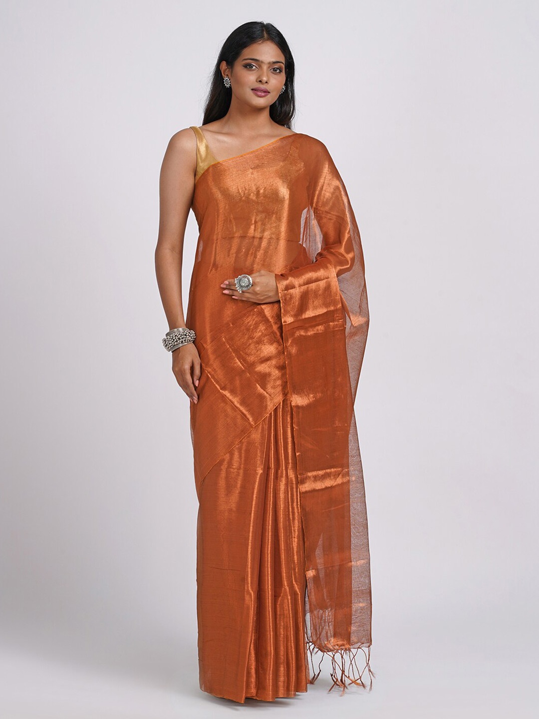 

TEEJH Trishika Woven Design Tissue Saree, Copper