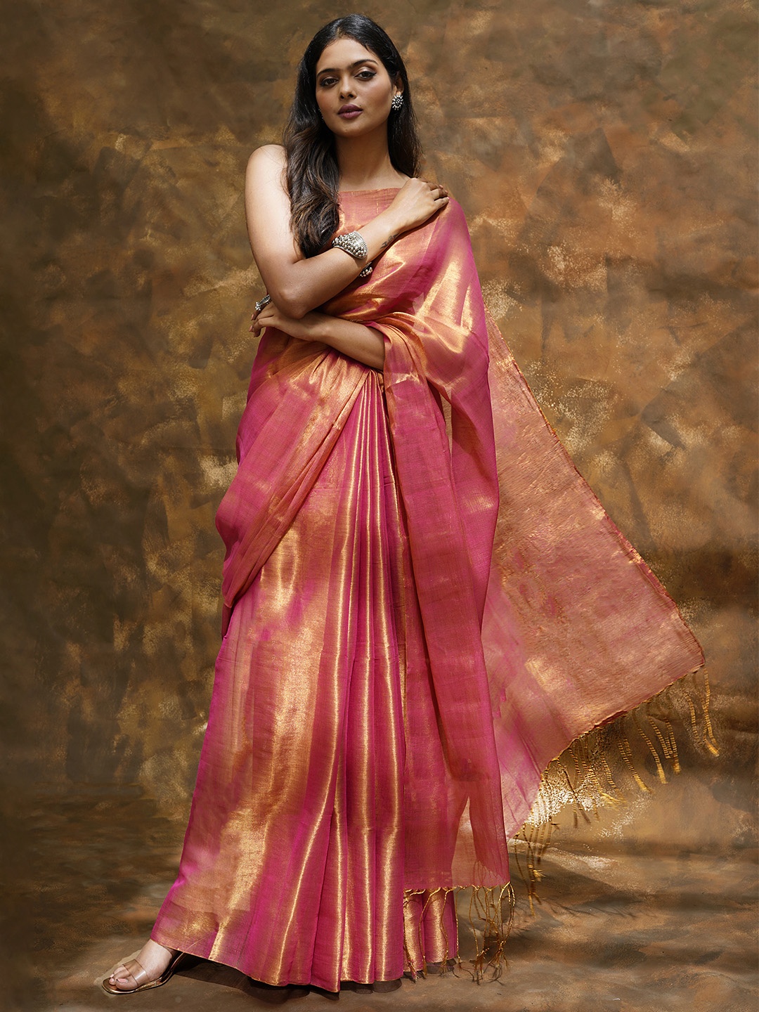 

TEEJH Trishika Woven Design Tissue Saree, Pink