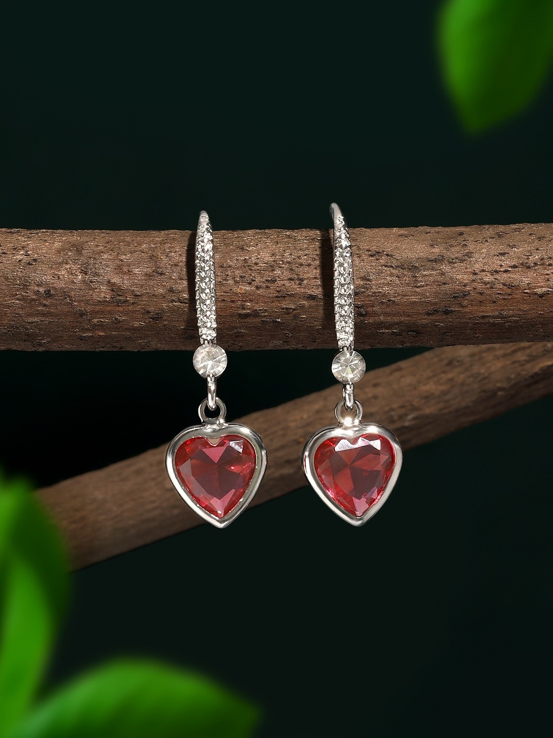 

Zaveri Pearls Silver-Plated Heart Shaped Drop Earrings, Pink