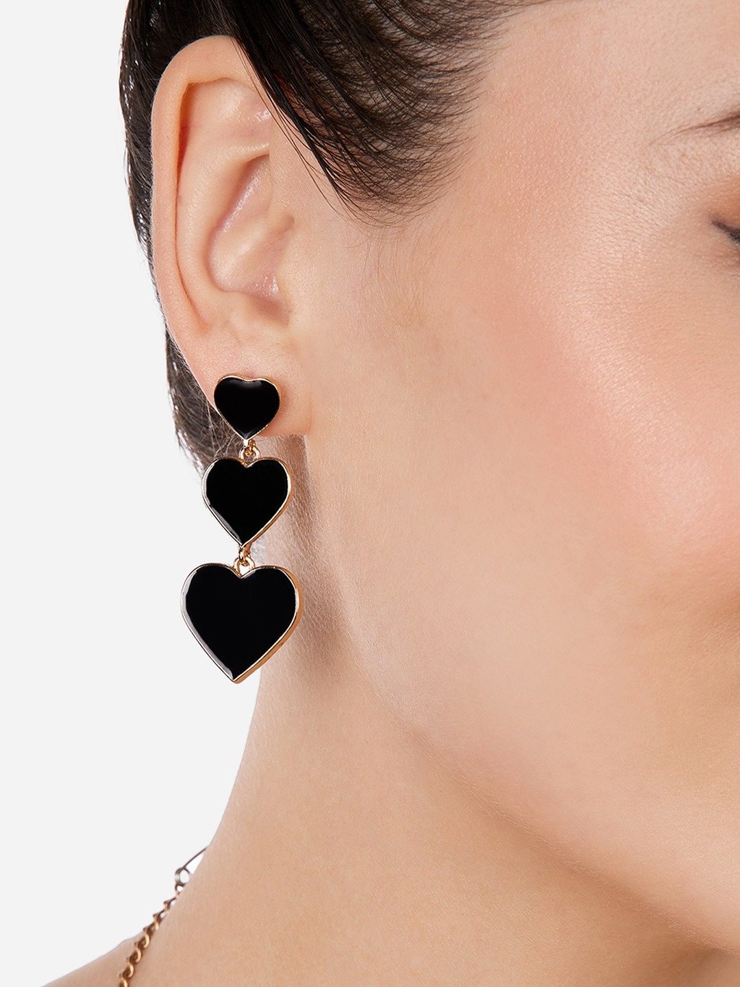 

Zaveri Pearls Heart Shaped Gold-Plated Drop Earrings, Black
