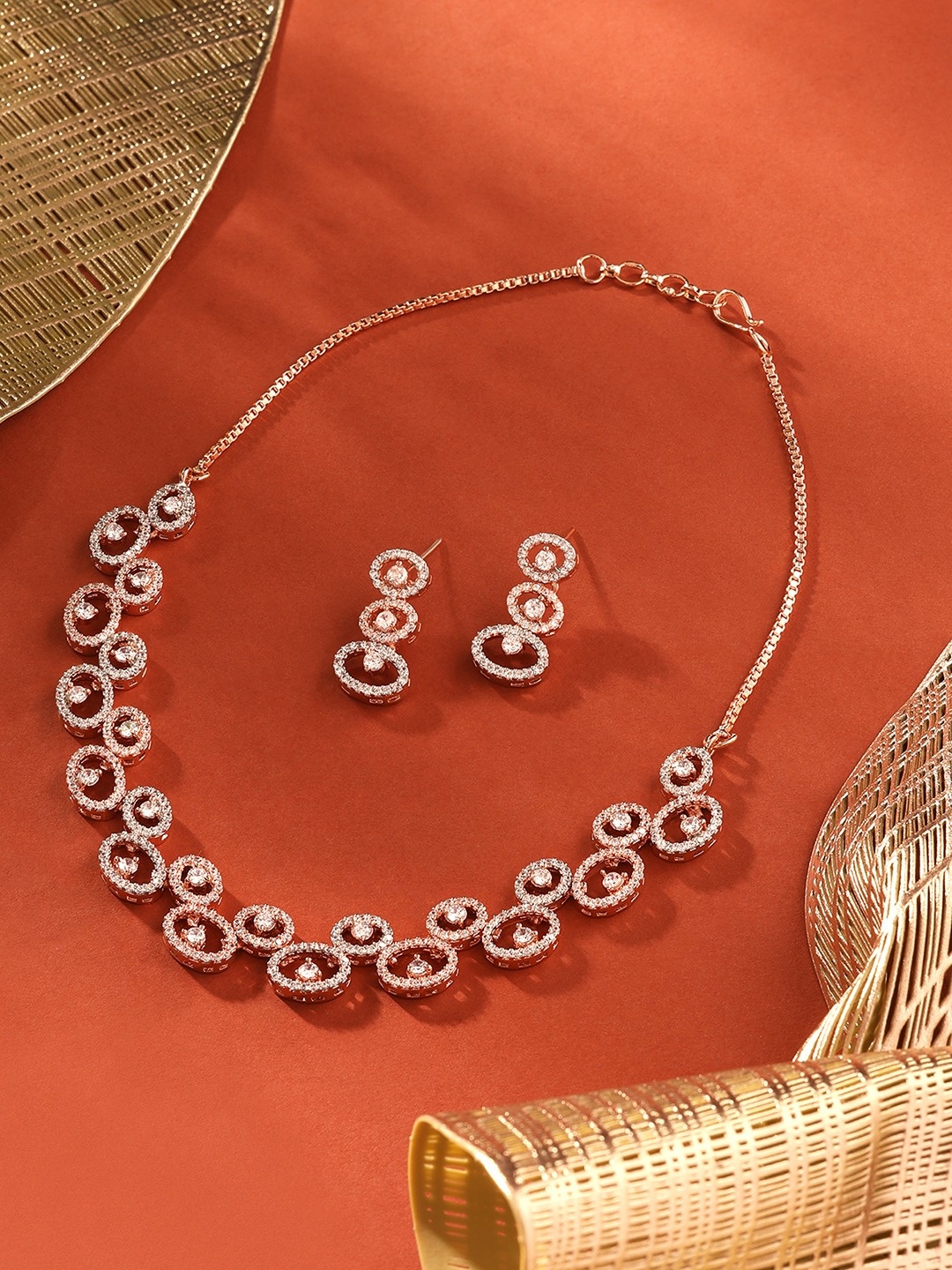 

Zaveri Pearls Rose Gold-Plated CZ-Studded Jewellery Set