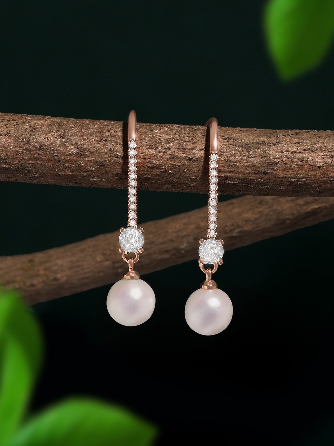 

Zaveri Pearls Rose Gold-Plated Drop Earrings