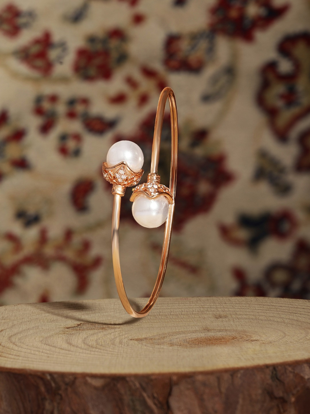 

Zaveri Pearls Brass Cubic Zirconia Rose Gold-Plated Kada Bracelet