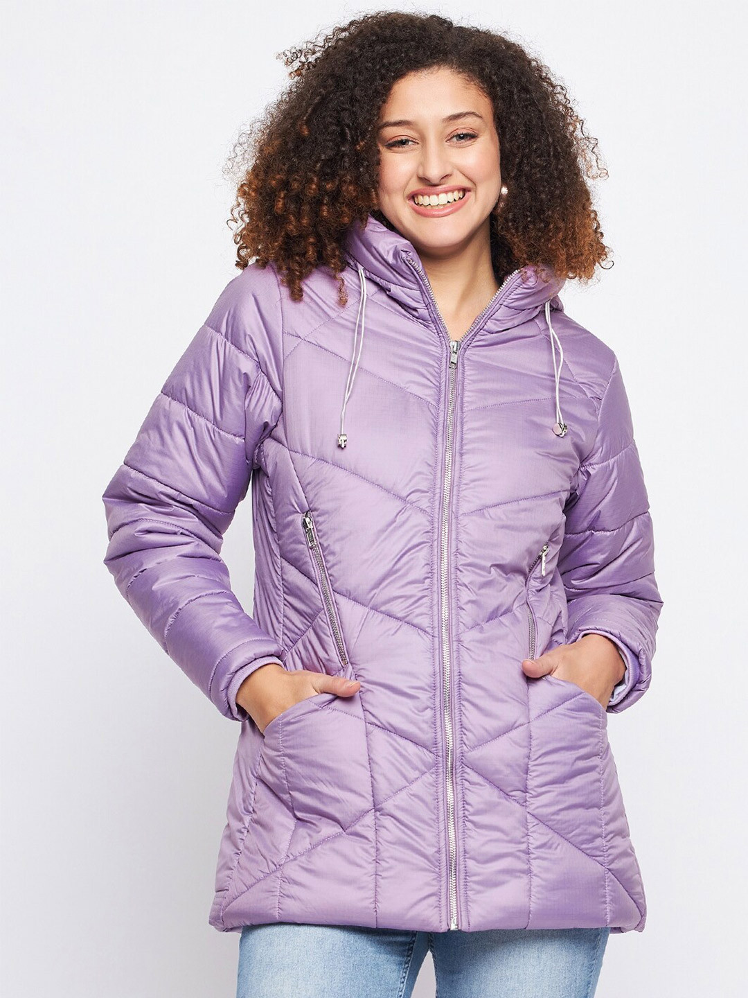 

Okane Purple Lightweight Hooded Longline Padded Jacket