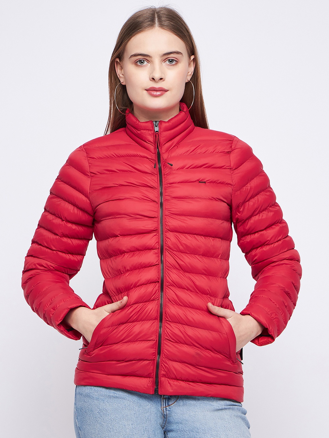 

Okane Lightweight Mock Collar Quilted Jacket, Red
