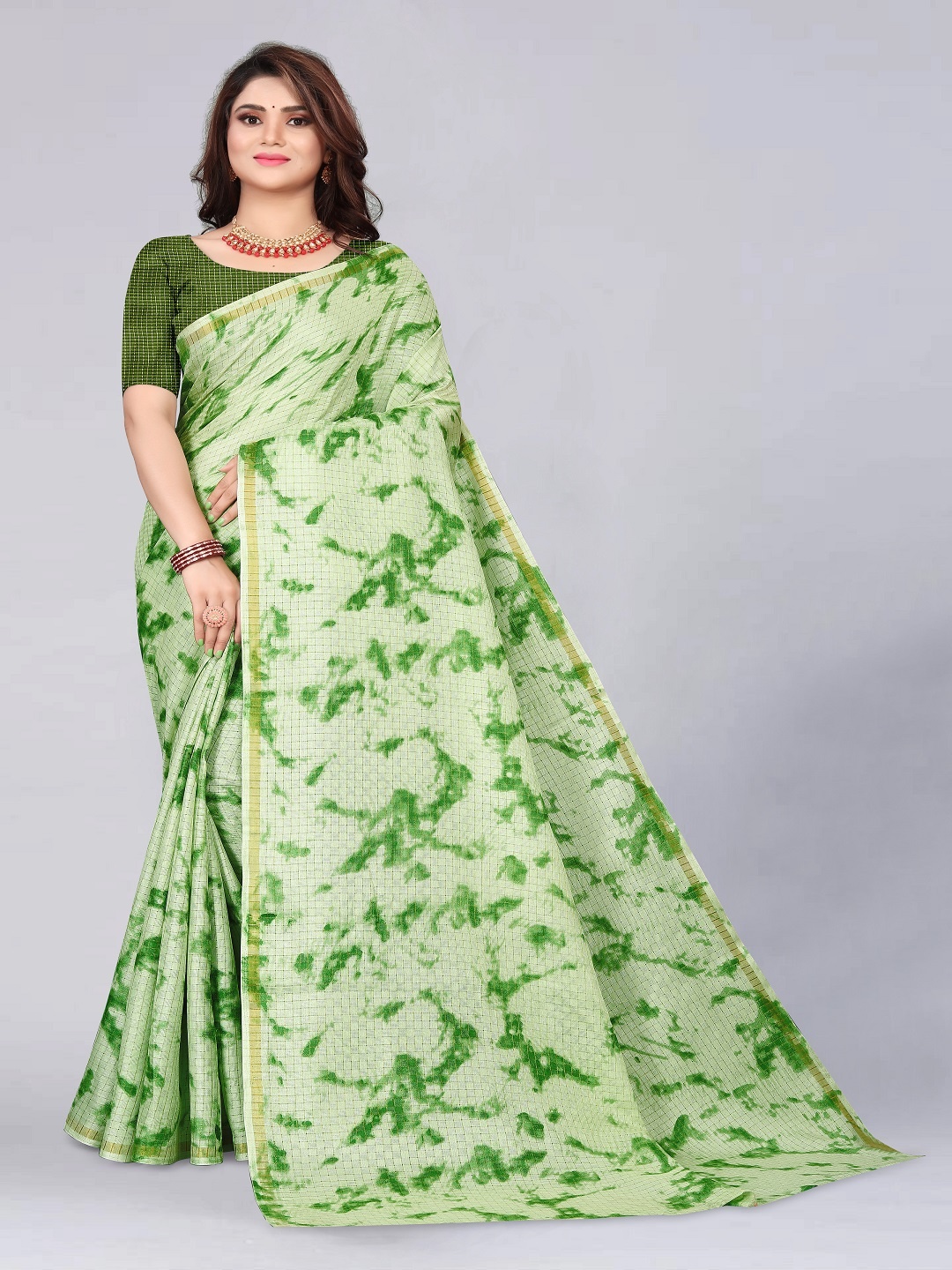 

faxofab Sea Tie and Dye Zari Banarasi Saree, Sea green
