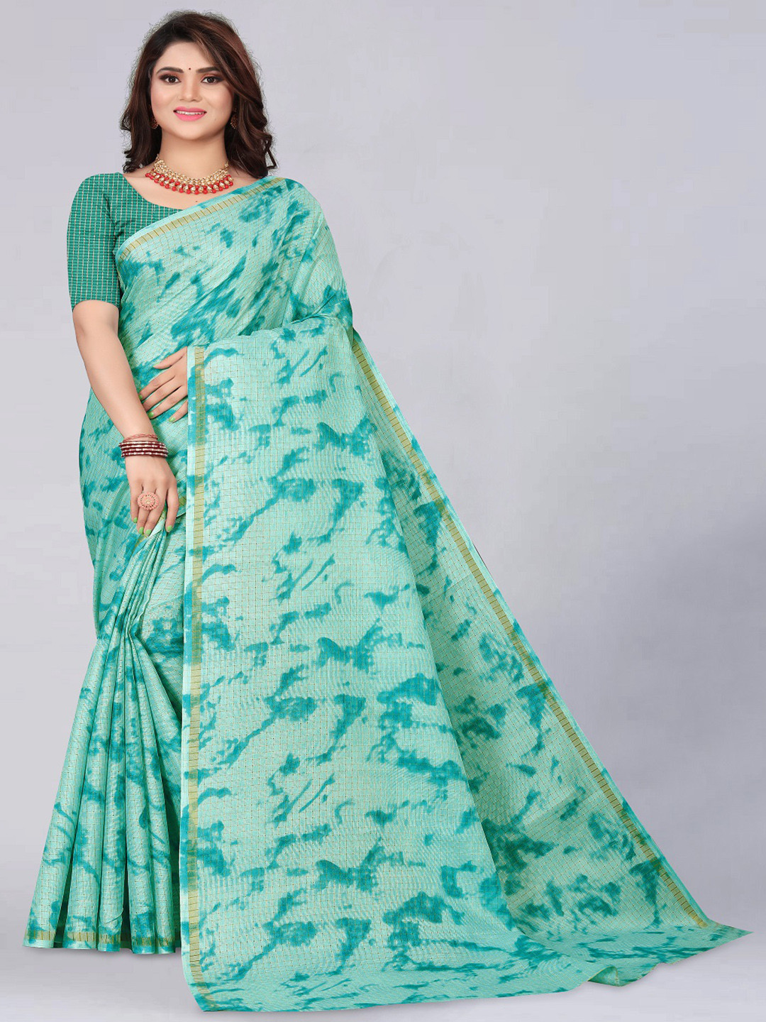 

faxofab Tie and Dye Zari Banarasi Saree, Blue