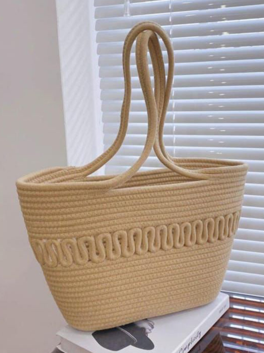 

Bajo's Geometric Self Design Shopper Tote Bag, Beige