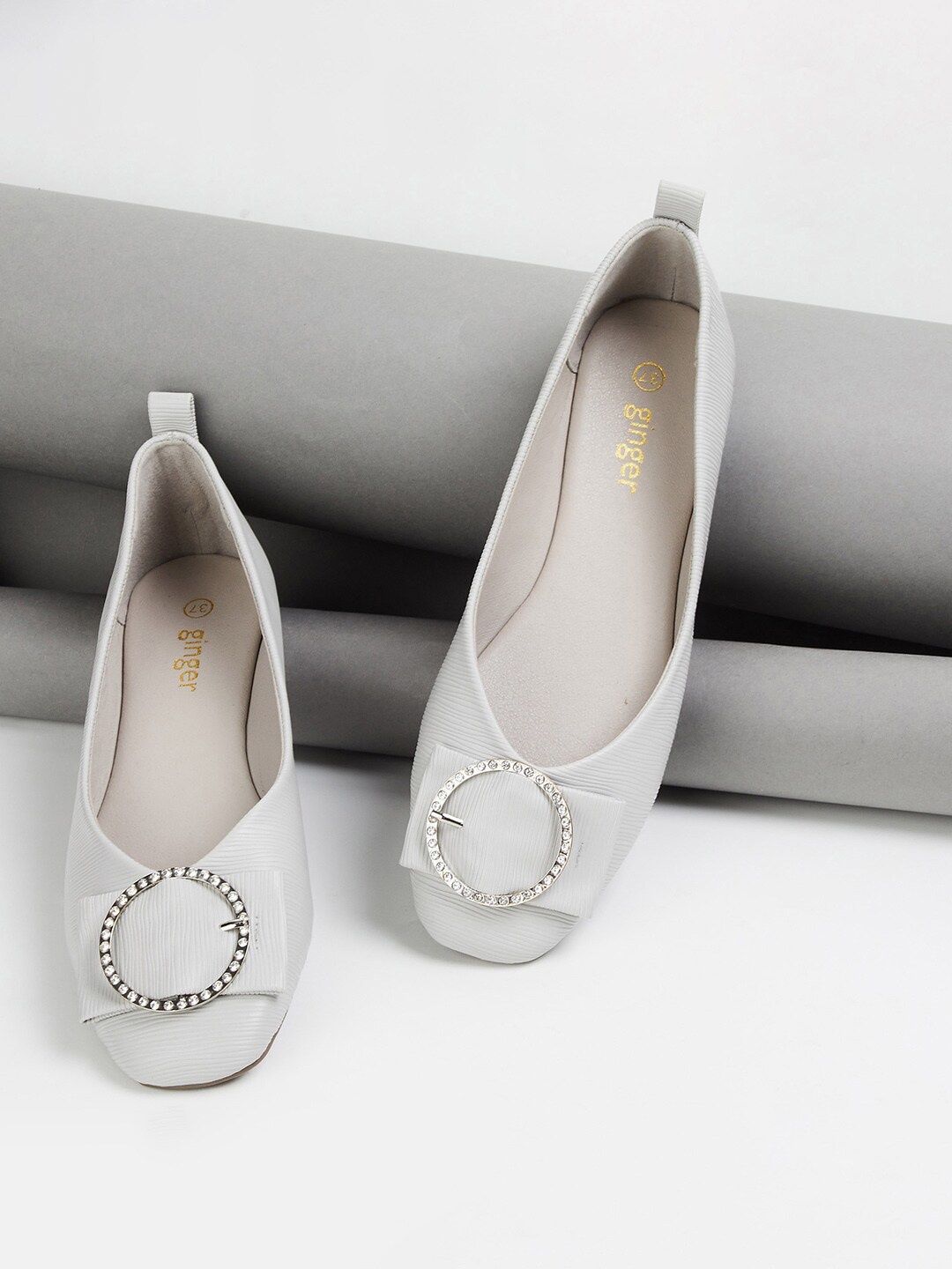 

Ginger by Lifestyle Embellished Round Toe Ballerinas, Grey