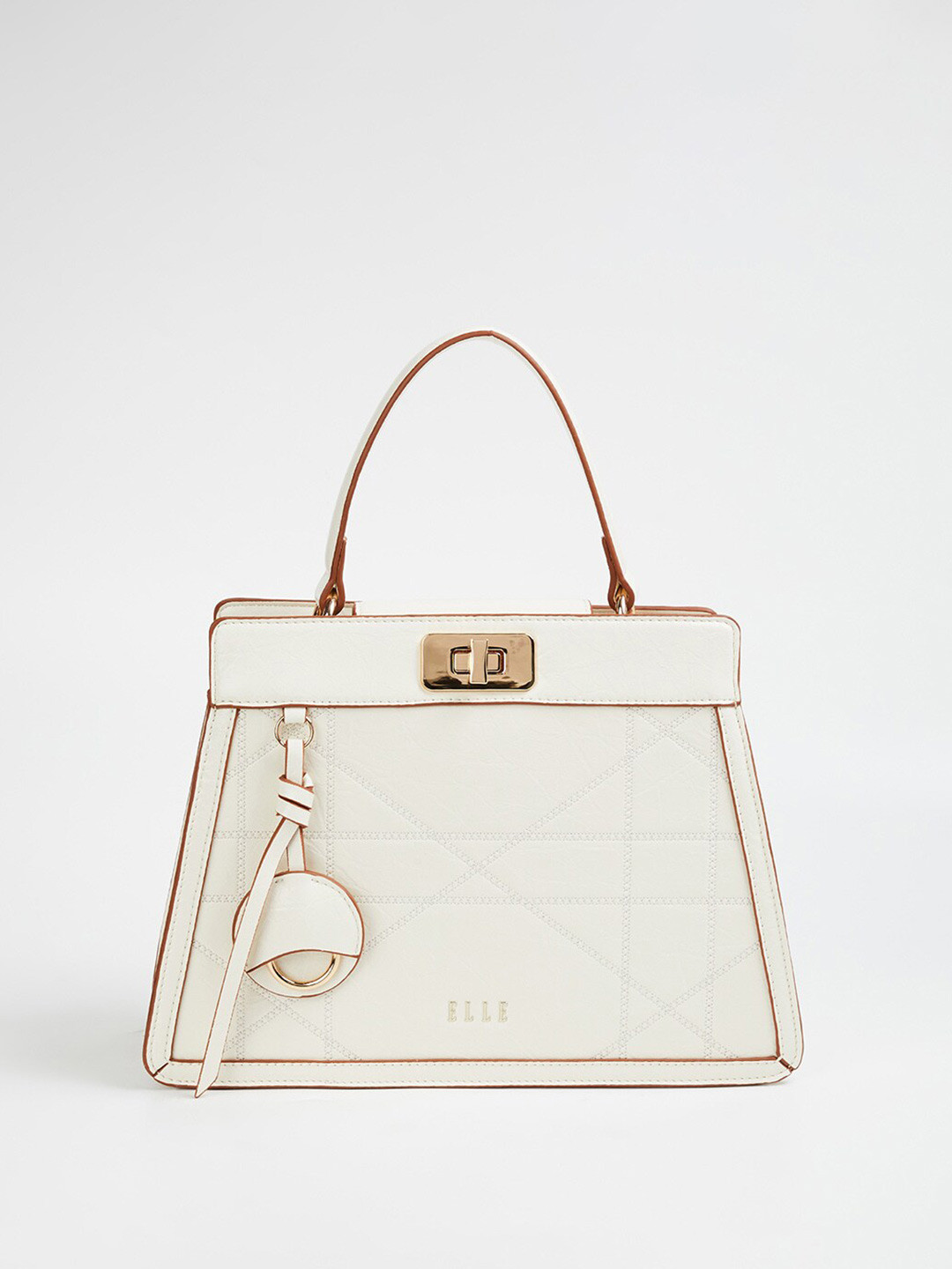 

ELLE Textured PU Structured Handheld Bag, White