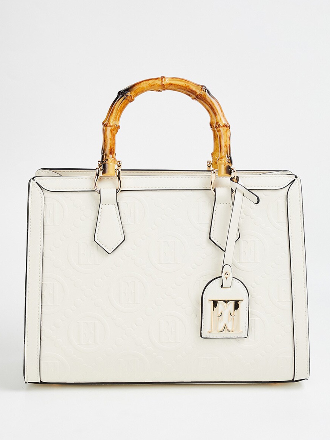 

ELLE Textured Structured Handheld Bag With Tasselled, Off white