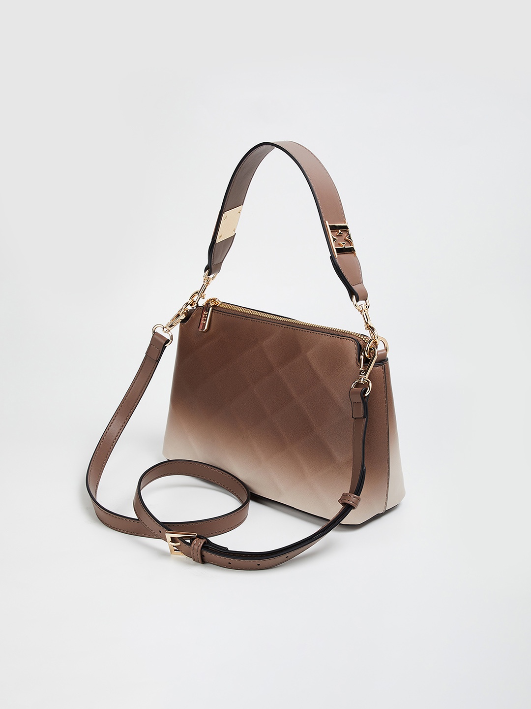 

ELLE Textured Structured Handheld Bag With Quilted, Tan