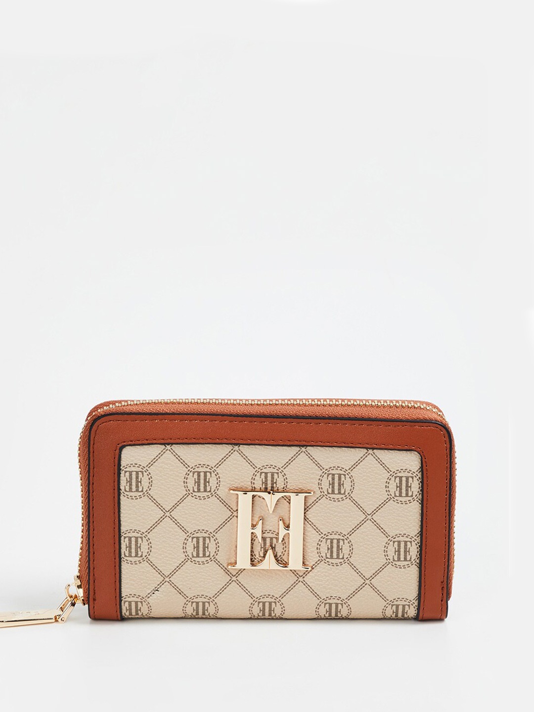 

ELLE Printed PU Zip Around Wallet, Tan