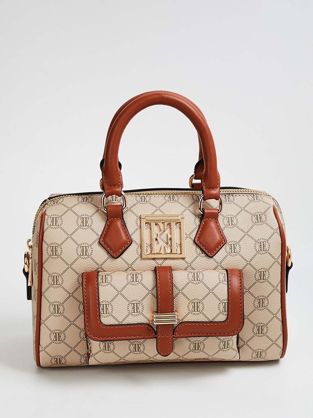 

ELLE Textured Oversized Structured Handheld Bag, Tan