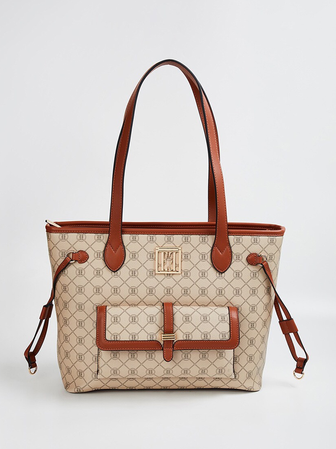 

ELLE Checked Oversized Structured Shoulder Bag, Tan