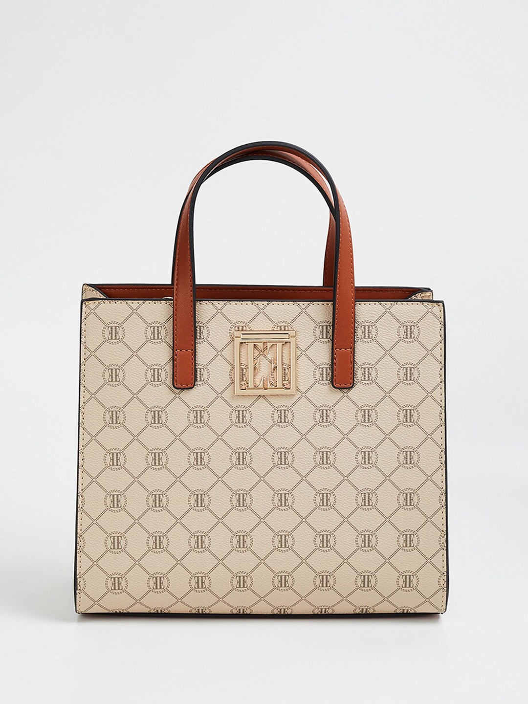 

ELLE Tan Printed Structured Handheld Bag, Cream