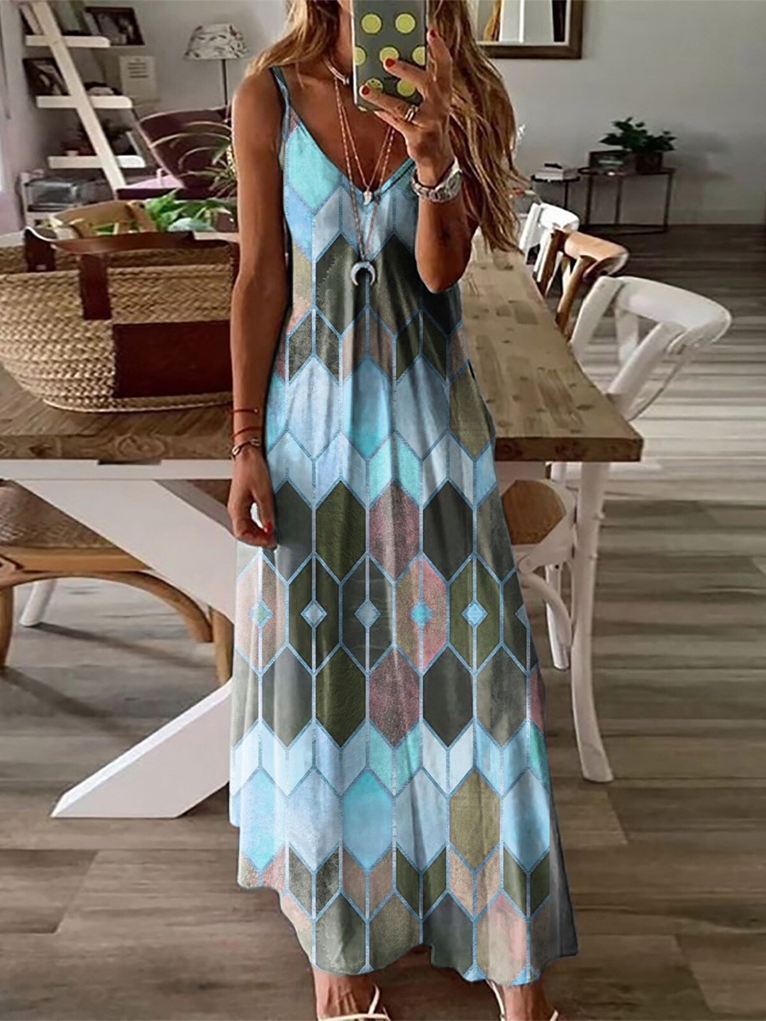 

StyleCast Blue & Grey Print Maxi Dress