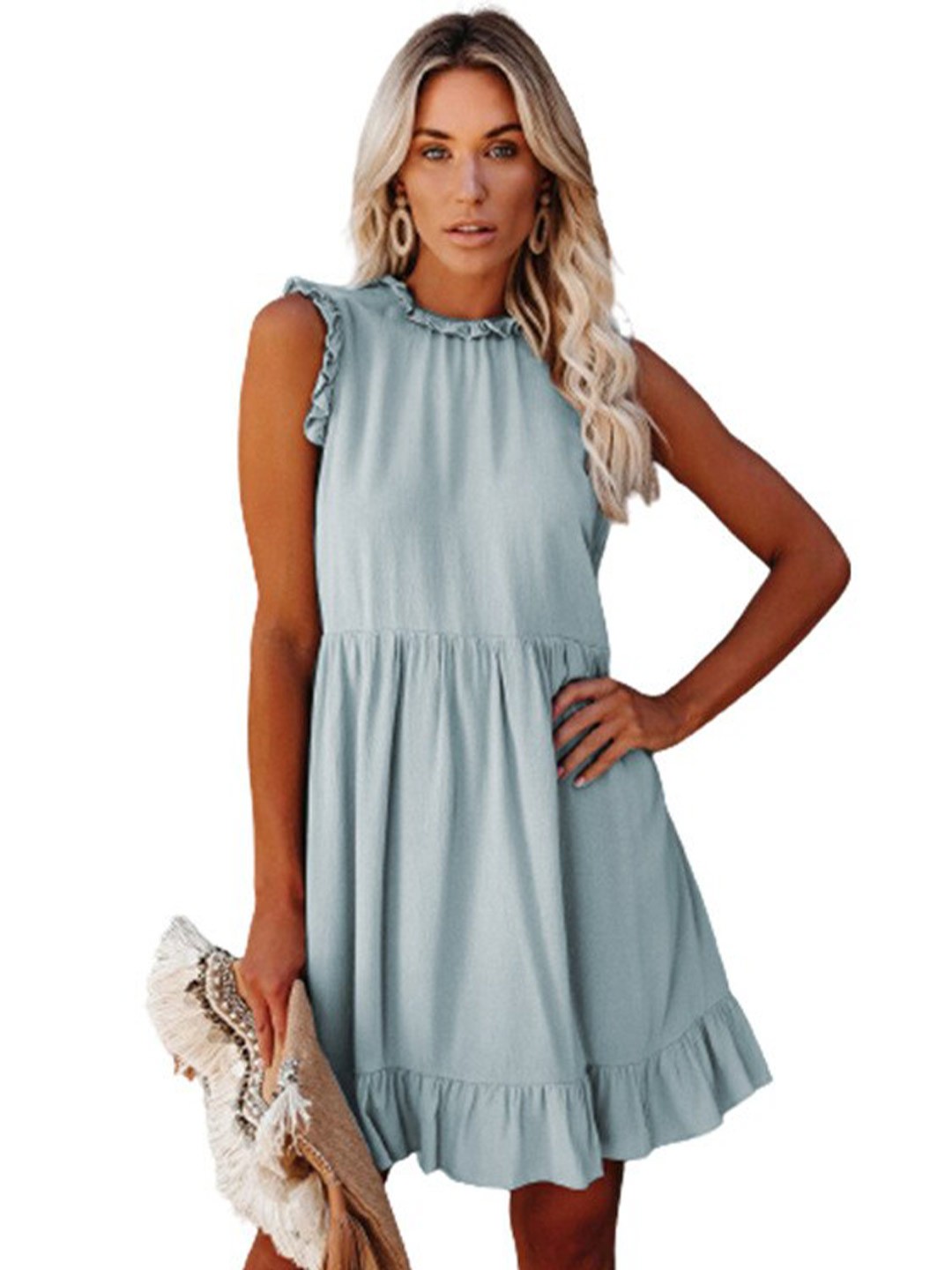 

StyleCast Blue High Neck Sleeveless Tiered & Ruffles Detail A-Line Dress