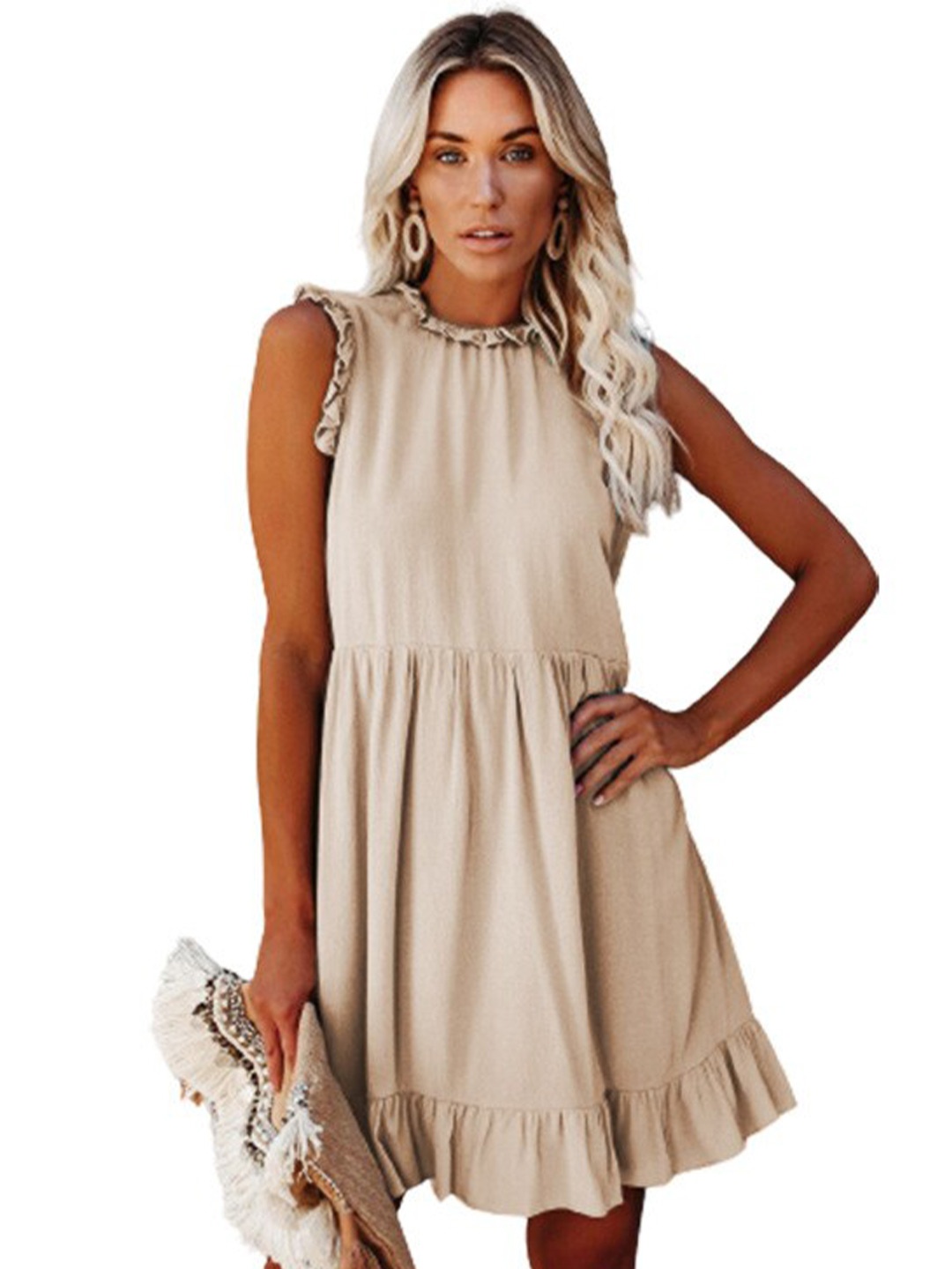 

StyleCast Beige Round Neck Fit and Flare Dress