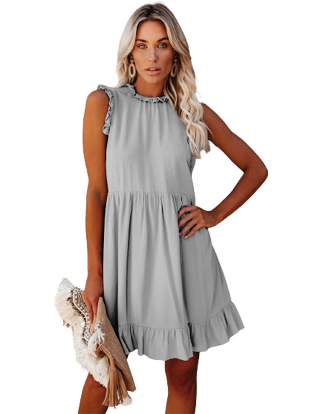 

StyleCast Cotton Round Neck Drop-Waist A-Line Dress, Grey