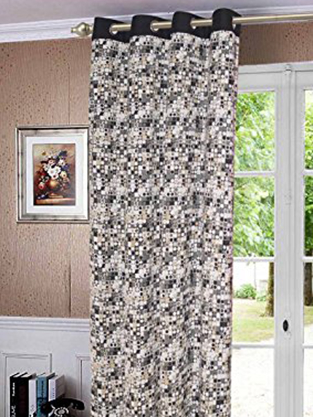 

Lushomes Black & White Abstract Eyelet Cotton Door Curtain