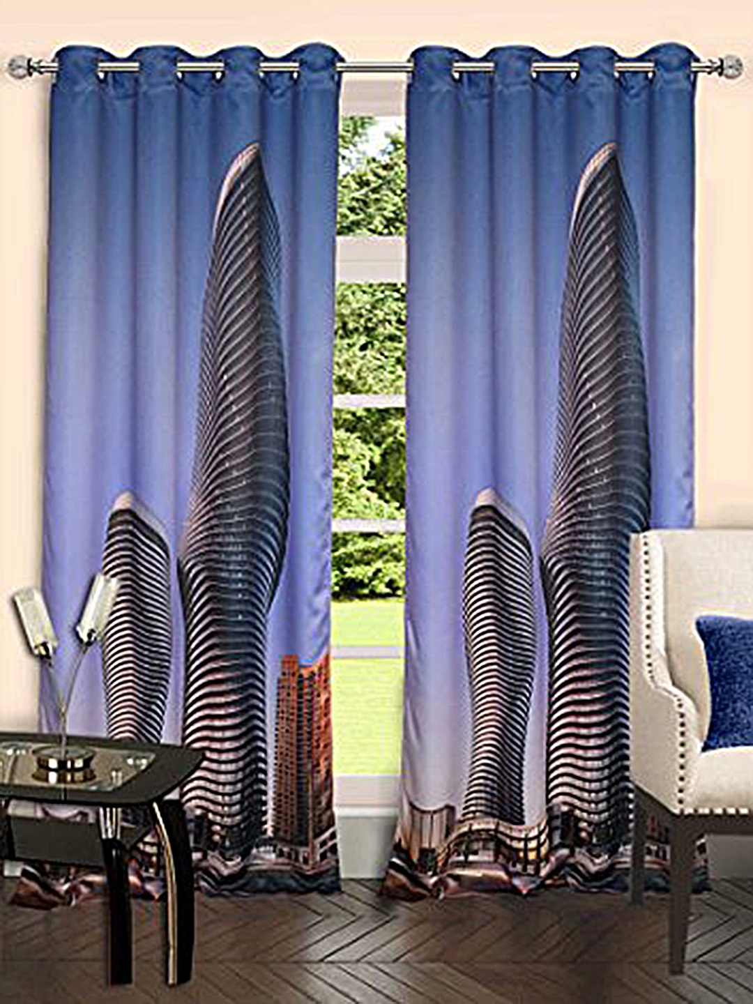 

Lushomes Blue & Black Abstract Eyelet Door Curtain