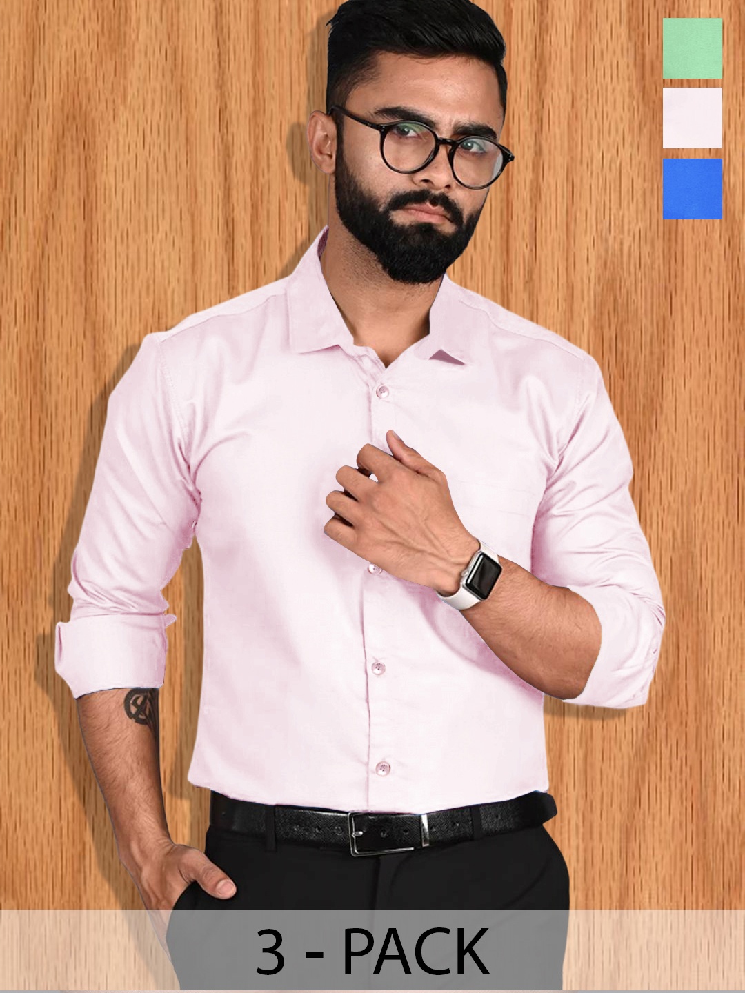 

7Threads 3 Pcs Spread Collar Opaque Slim Fit Cotton Formal Shirt, Pink