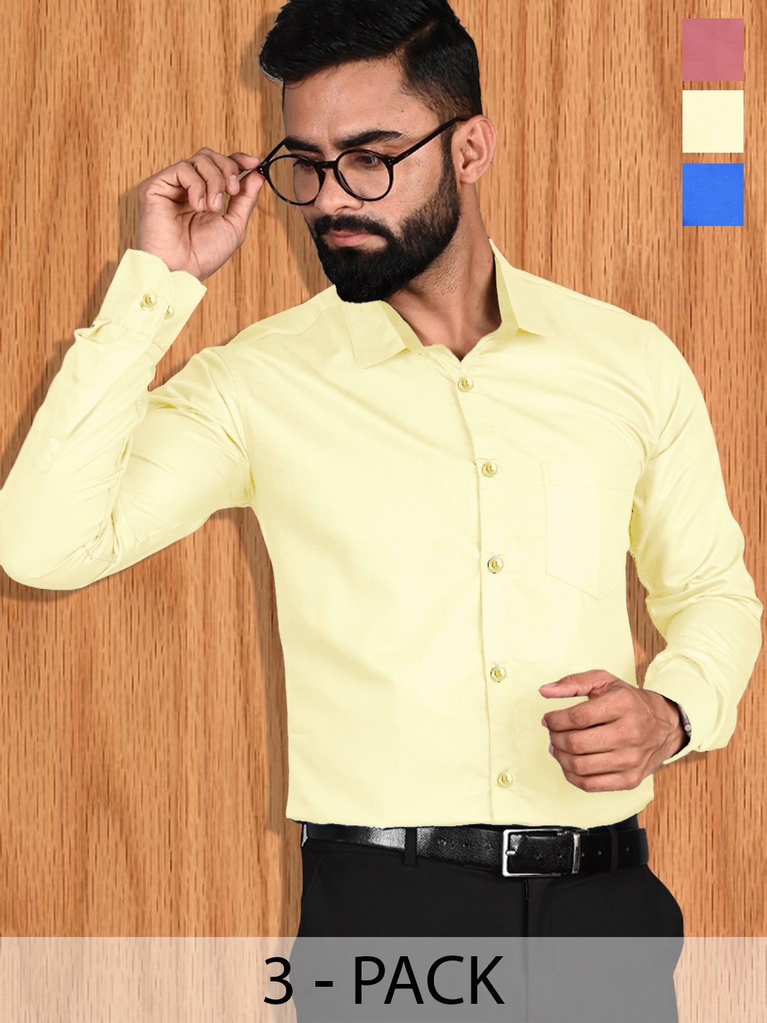 

7Threads Standard Pack OF 3 Cotton Opaque Regular Fit Formal Shirt, Cream