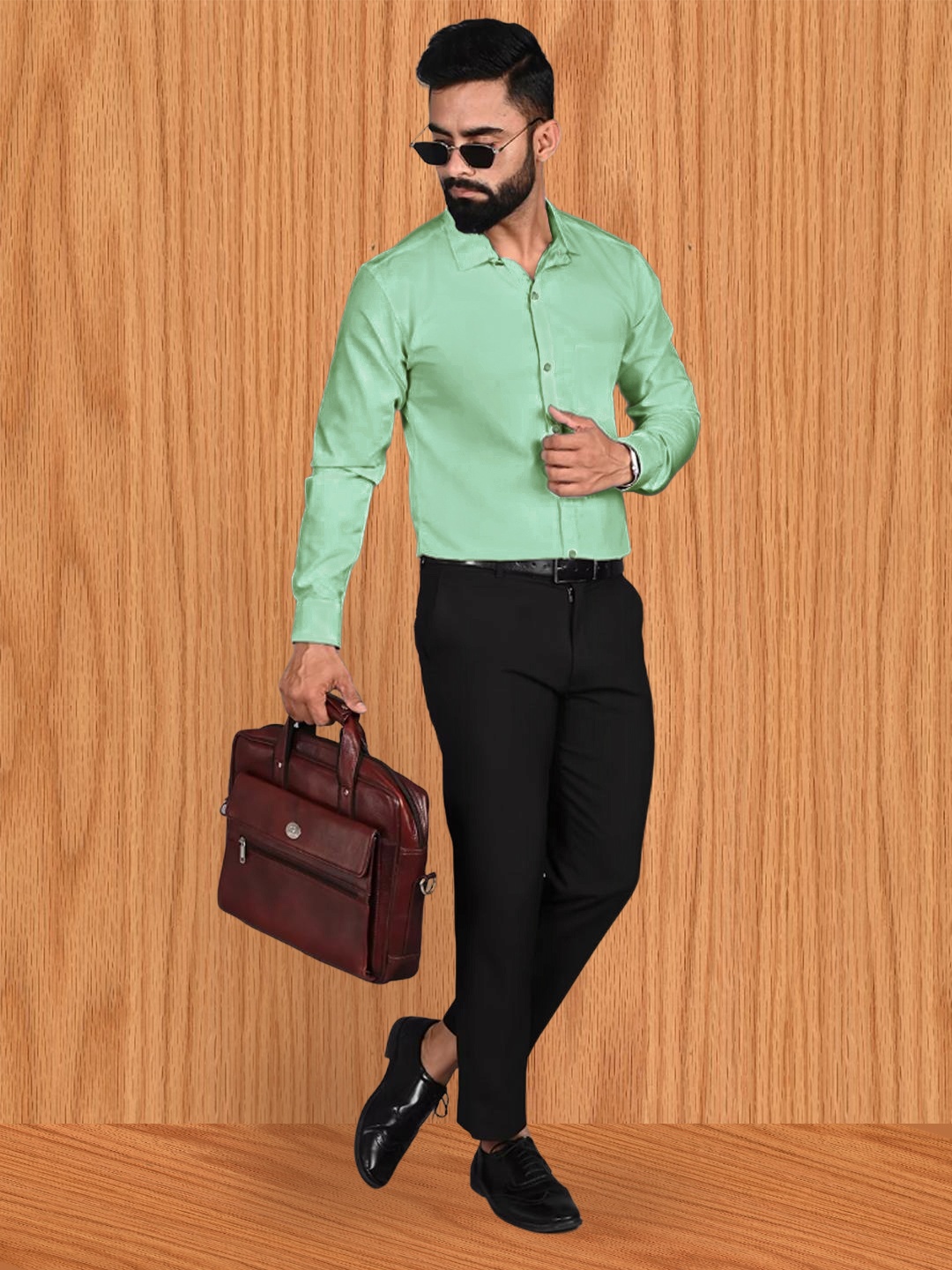 

7Threads Spread Collar Standard Opaque Formal Shirt, Green