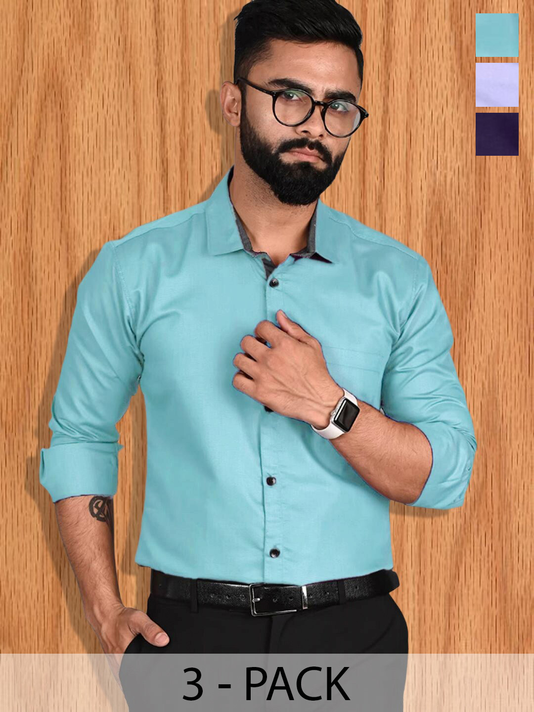 

7Threads Pack Of 3 Standard Spread Collar Long Sleeves Formal Shirt, Green