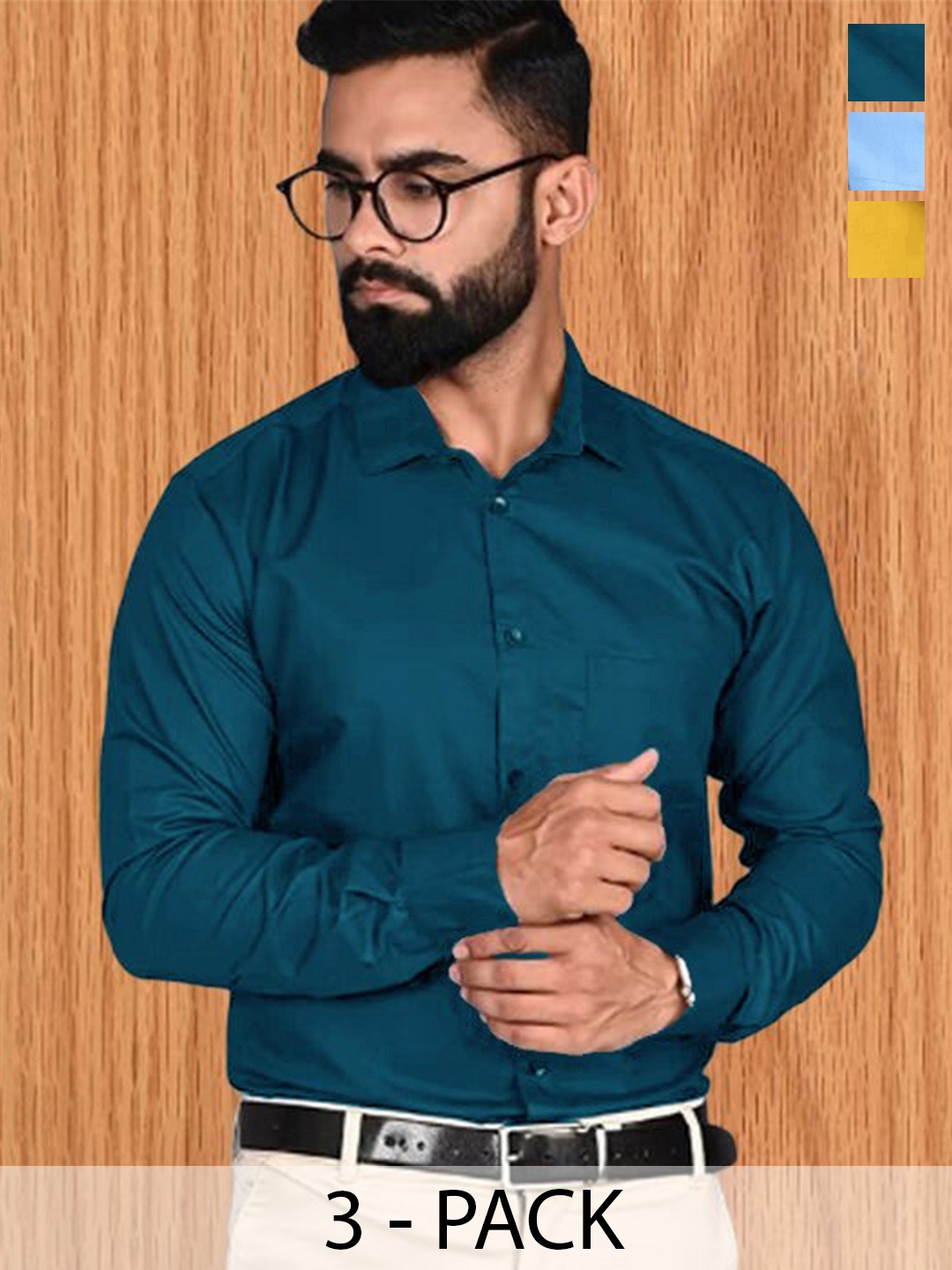 

7Threads Pack Of 3 Standard Spread Collar Long Sleeves Formal Shirt, Teal