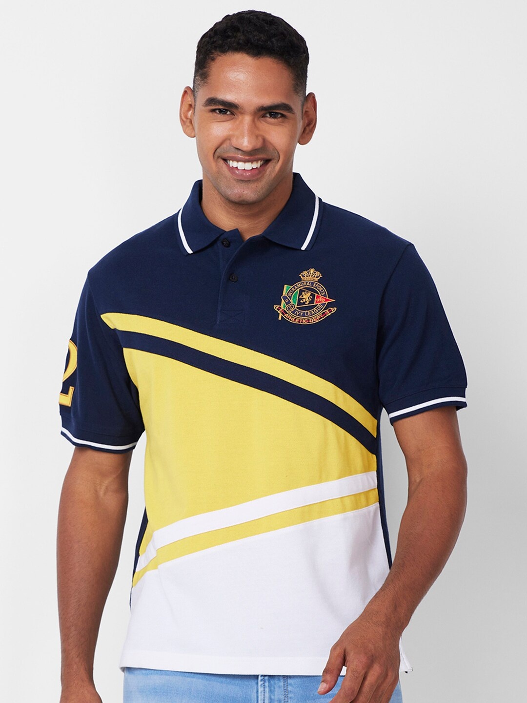 

CELSIUS Colourblocked Polo Collar T-shirt, Yellow