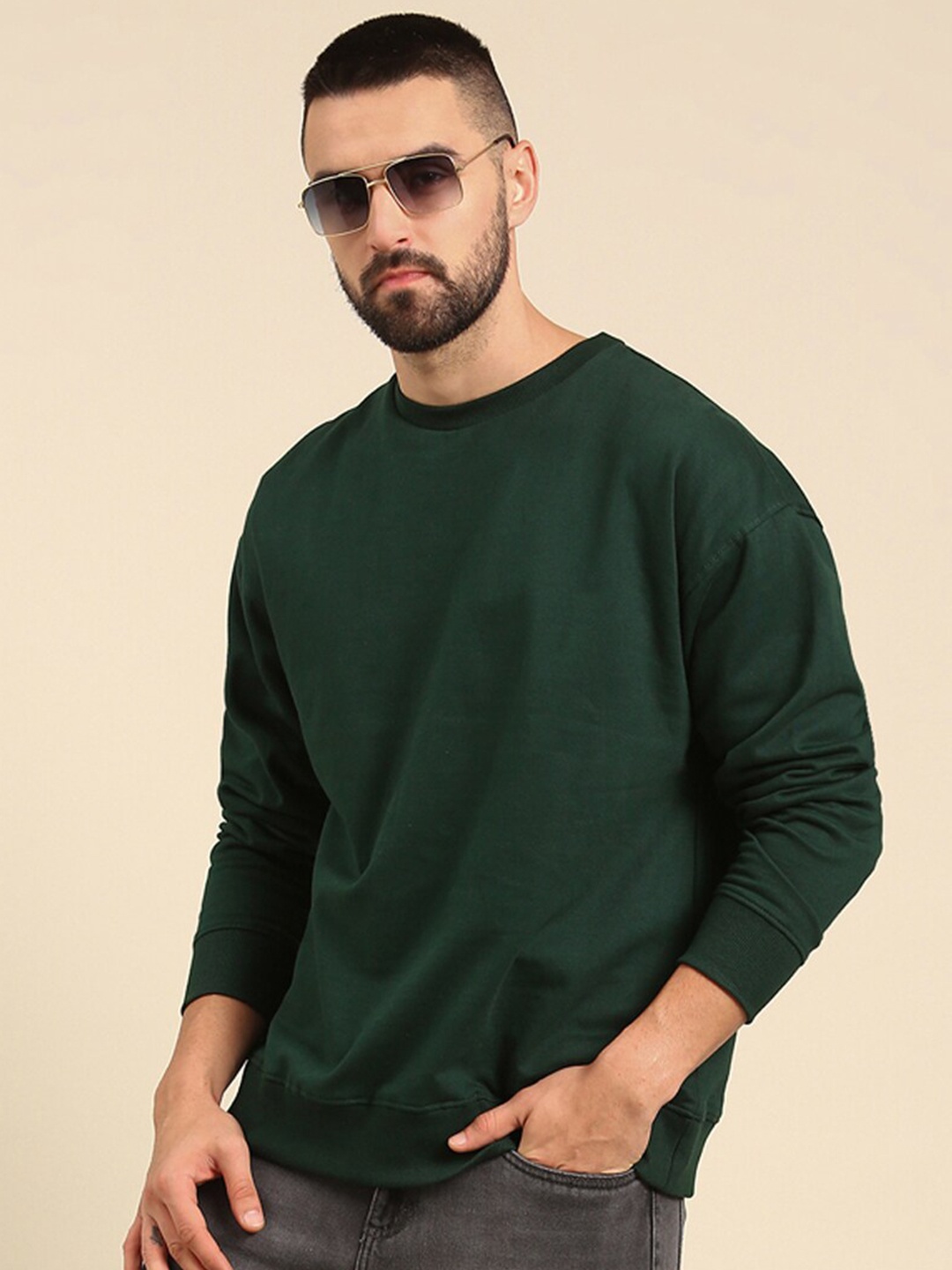 

Mast & Harbour Green Drop Shoulder Oversized Pure Cotton Sweatshirt