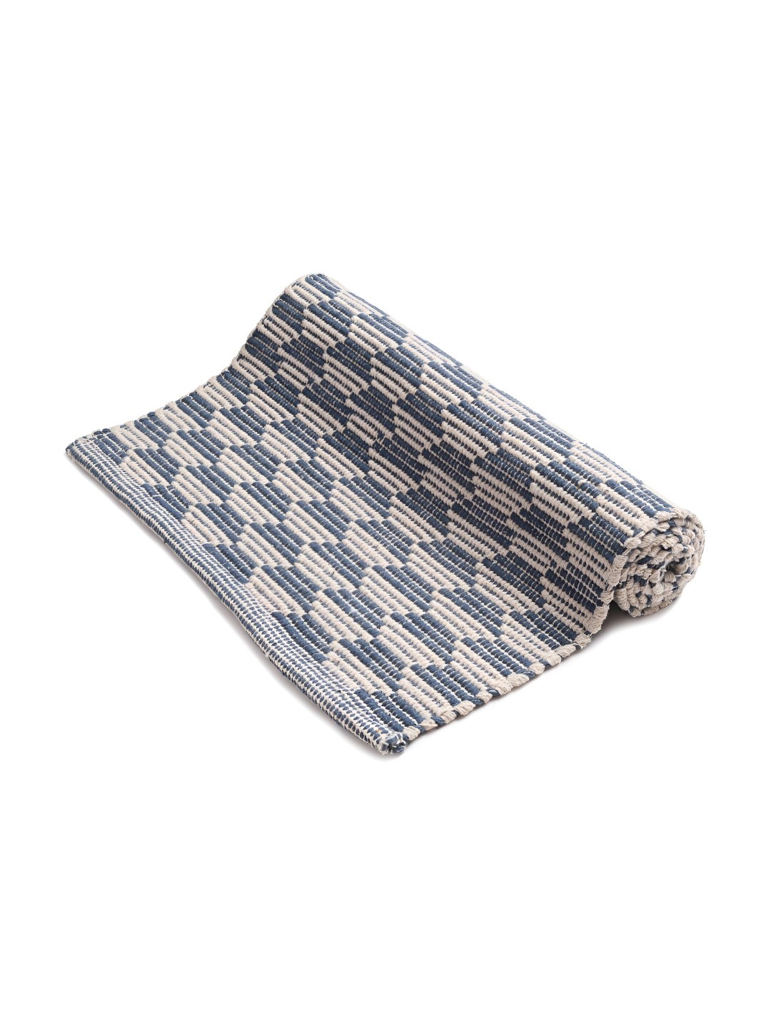 

DEMOCRACY HOMES Blue & Beige Geometric Pattern Reversible Pure Cotton Floor Runner