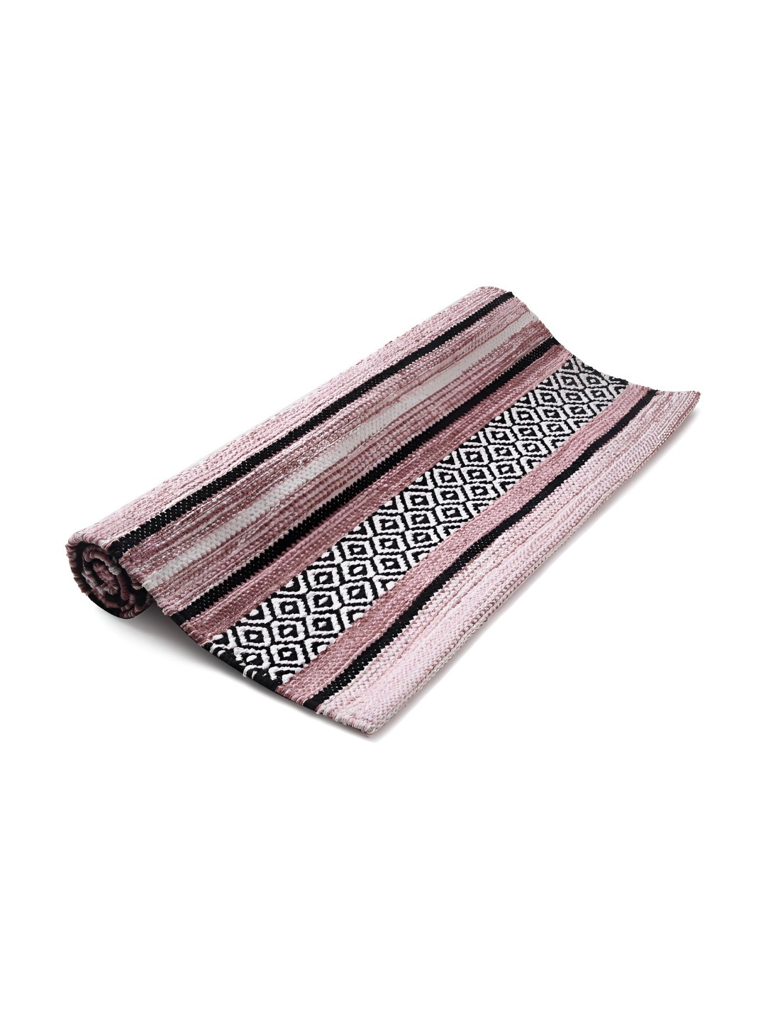 

DEMOCRACY HOMES Pink & Black Geometric Pattern Reversible Pure Cotton Floor Mat