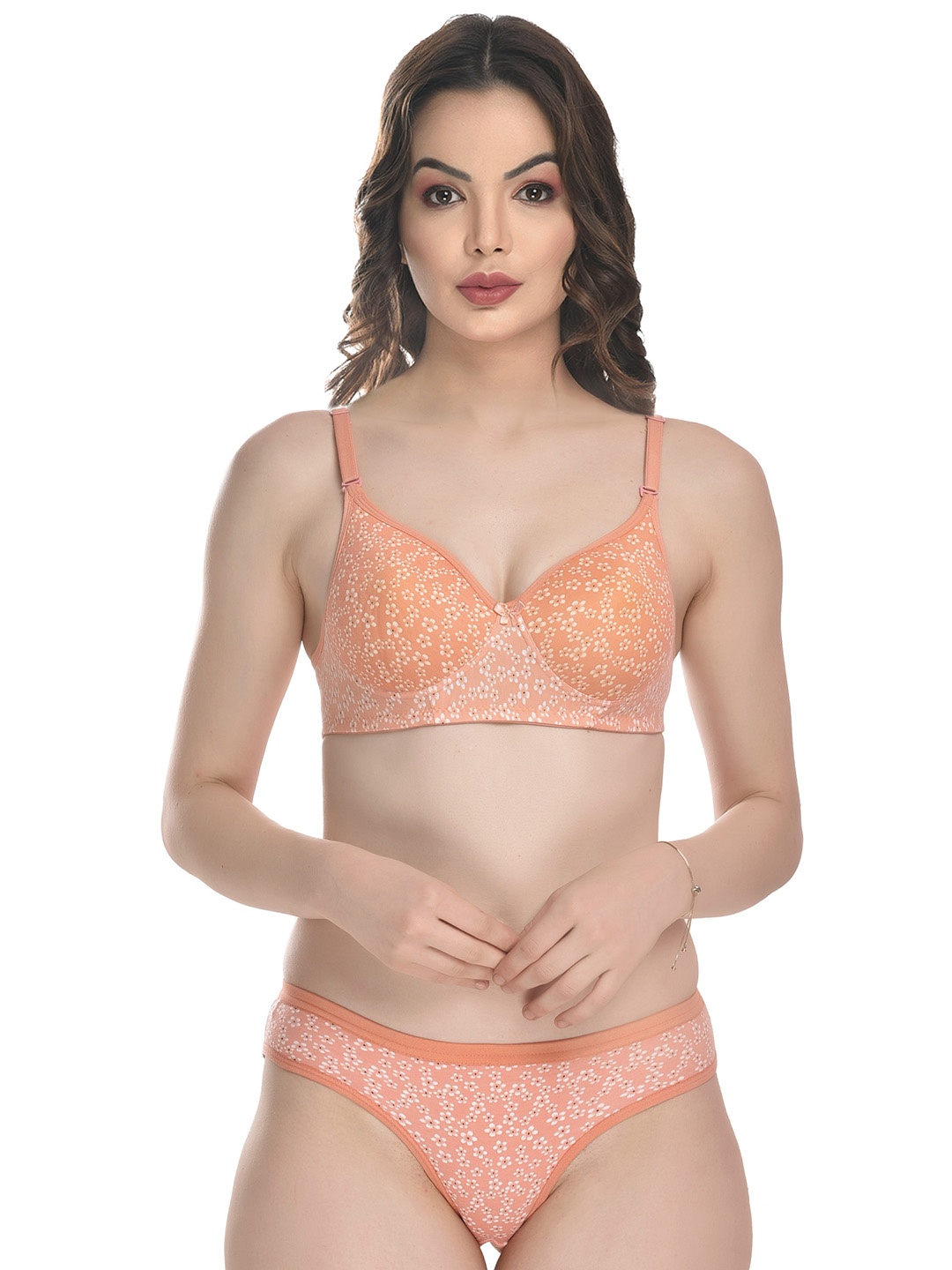 

SGC SWEDEN Printed Lightly-Padded Lingerie Set, Orange
