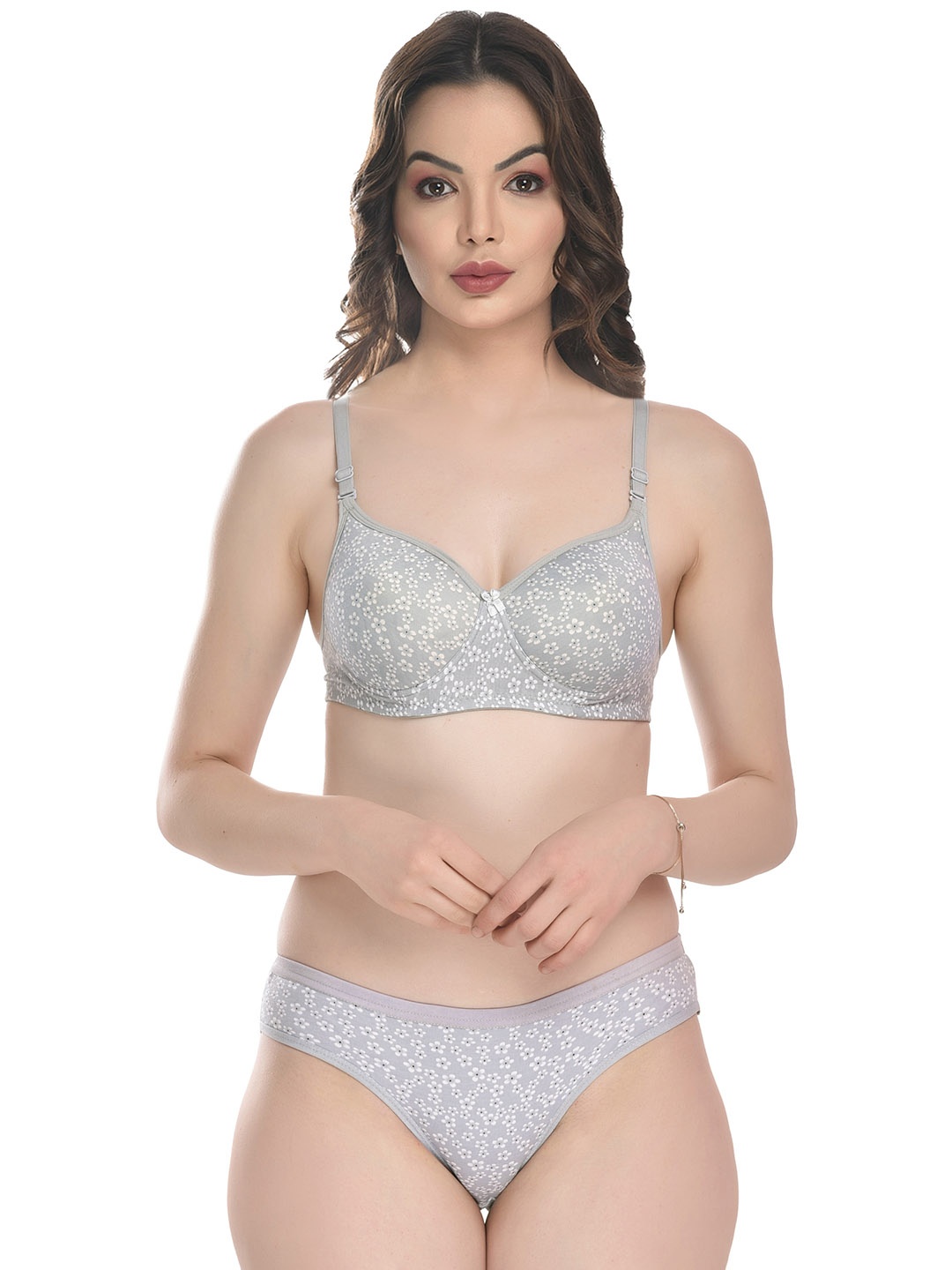 

SGC SWEDEN Printed Lightly-padded Lingerie Set, Grey