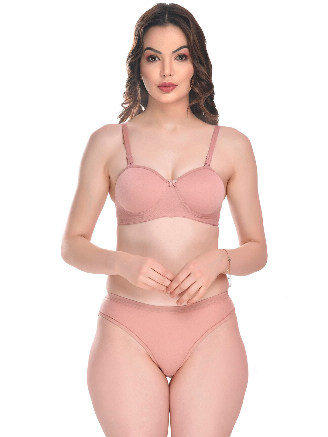 

SGC SWEDEN Cotton Lightly Padded Brief Lingerie Set, Pink
