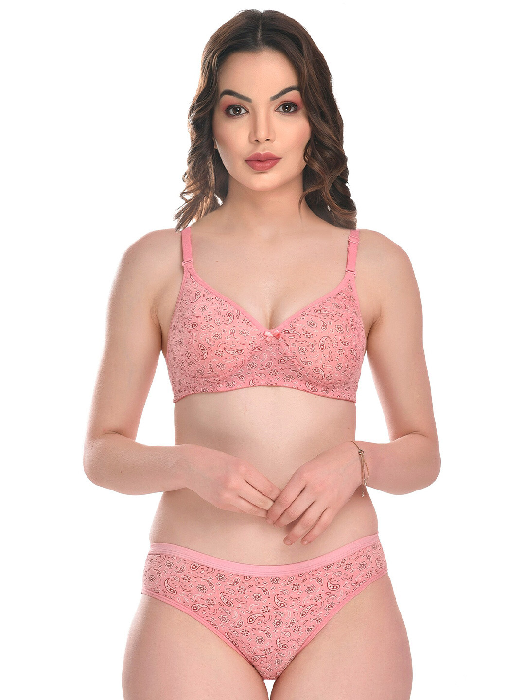 

SGC SWEDEN Printed Padded Lingerie Set, Pink