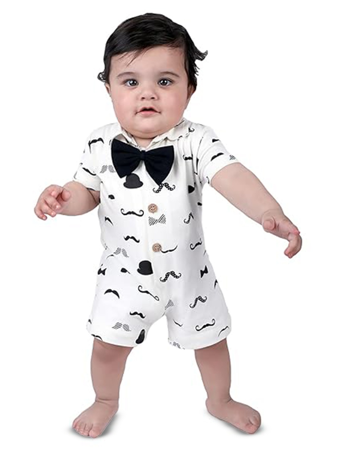 

Nino Bambino Infant Boys Printed Pure Cotton Bodysuit With Bow, White