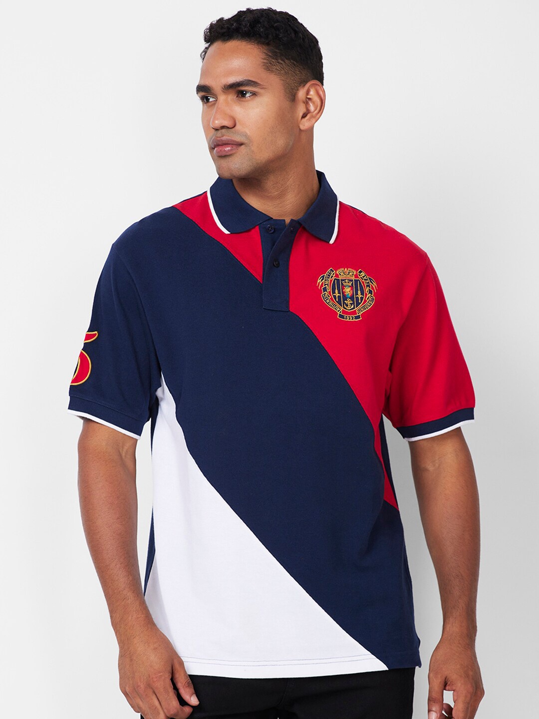

CELSIUS Colourblocked Polo Collar T-shirt, Red